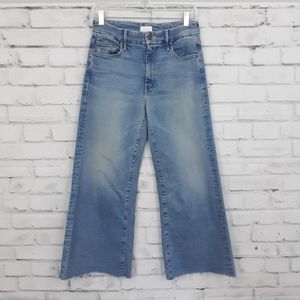 MOTHER The Roller Crop Fray Ready to Roll Light Wash Raw Hem Wide Leg 26